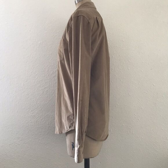 Express Neutral Tan Cotton Corduroy Long Sleeve Collared Stretch Shirt Top XS - Picture 4 of 10